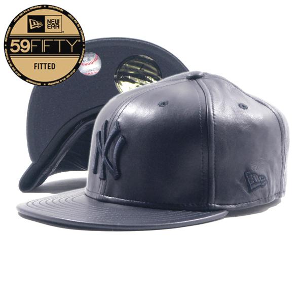 NEW ERA【本革★デッドストック★59FIFTY】MLB NEW YORK YANKEES レザー ベースボールキャップ【ネイビー 紺紺】新品 ニューエラ キャップ メンズ